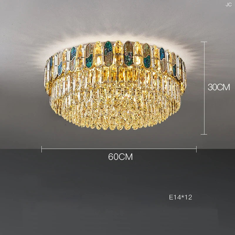 plafonnier led art déco en cristal doré et acier inoxydable