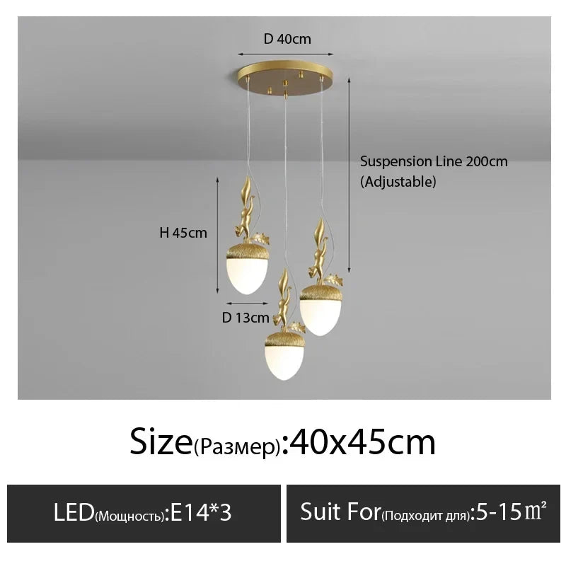 2024 French Modern Simple Cartoon Pinecone Squirrel Pendant Lights Personality Clothes Shop Bar Desk Bedroom Bedside Chandelier
