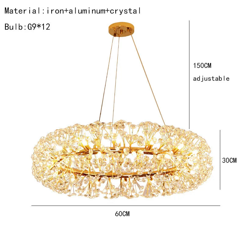 lustre rond à led en cristal pissenlit décoration élégante et lumineuse