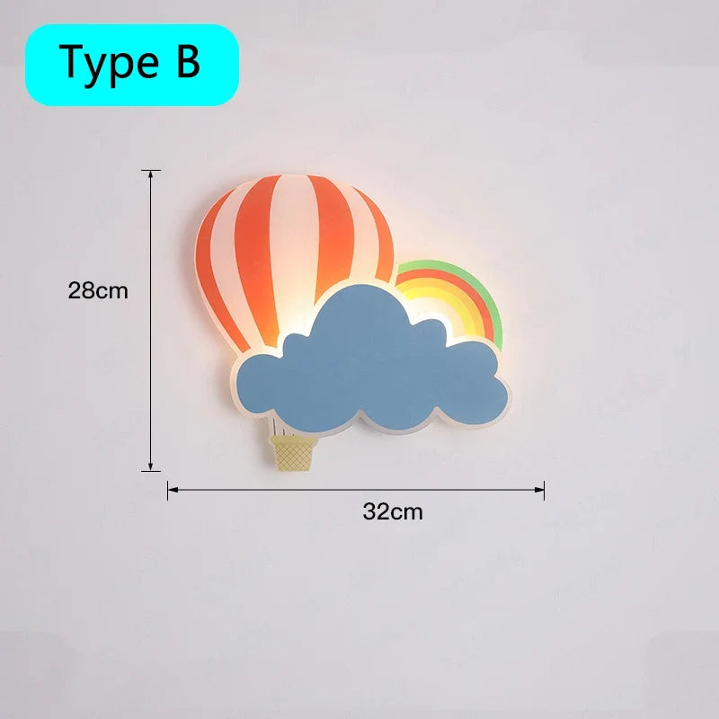 applique murale led nuage de ballons à air chaud pour enfants