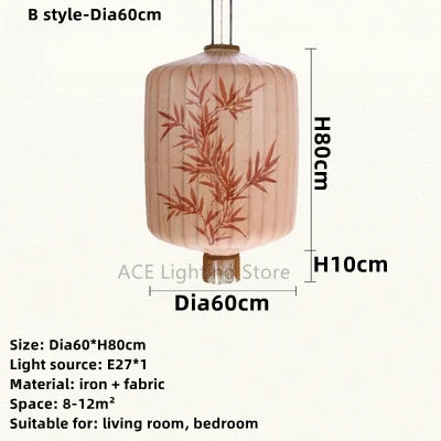 Nouvelle lampe lanterne en tissu chinois pour Restaurant salon rétro hôtel chez l'habitant balcon motif dessiné à la main lustre ampoule gratuite