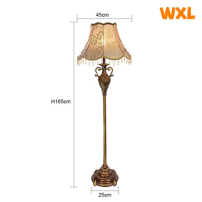 European LED Floor Lamp, Fabric, Rural Retro Living Room Lamp, Creative Vertical Table Lamp, Simple Study, Bedroom, Bedside Lamp
