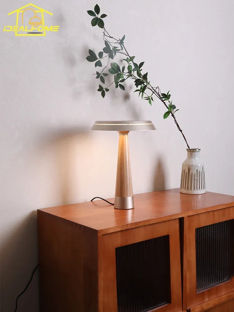 lampe de table minimaliste en bois massif design italien avec éclairage led