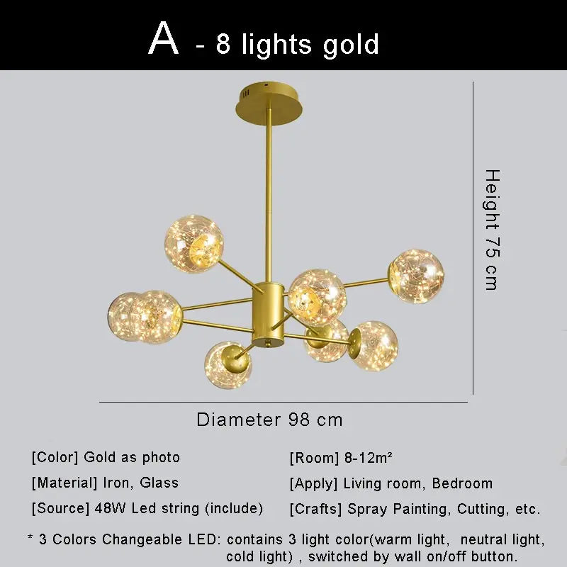 lustre moderne en forme d'étoile avec abat-jour en verre décoratif
