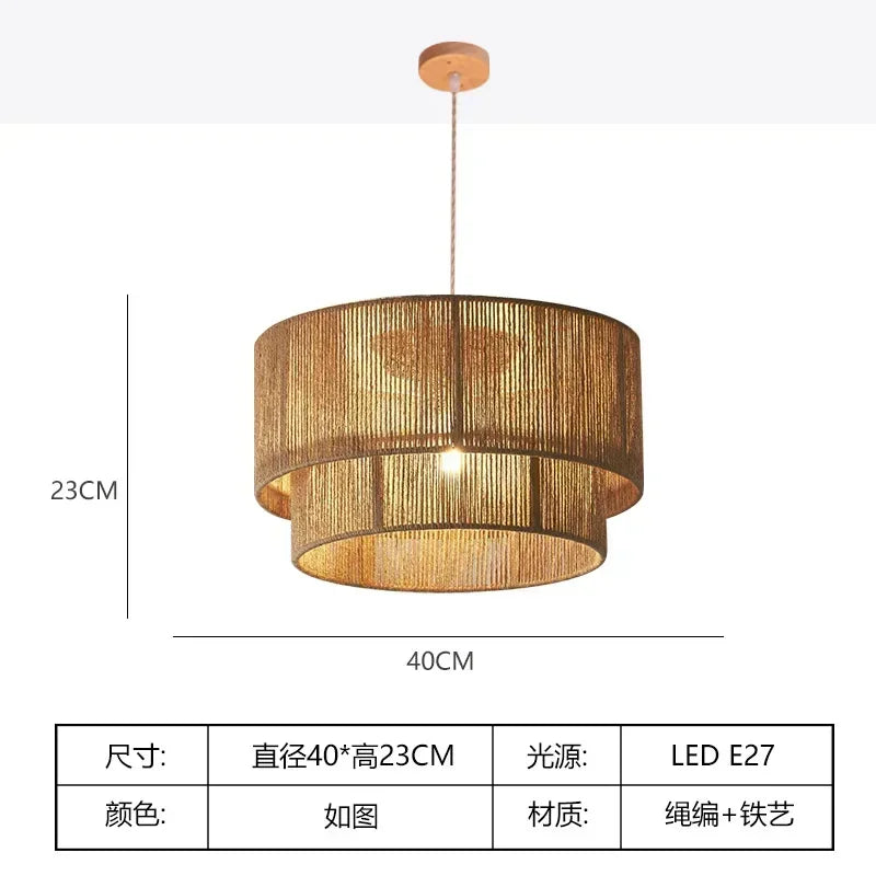 lustre rétro en rotin tissé pour décoration campagnarde chaleureuse