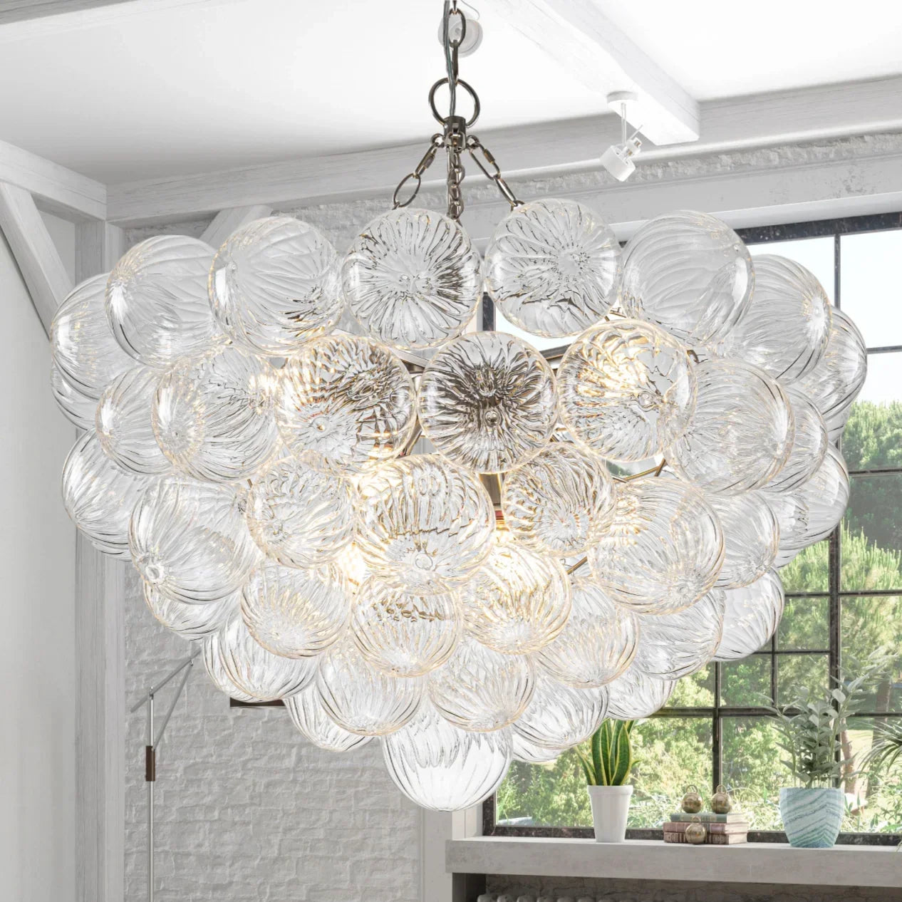 lustre suspendu à bulles de verre design moderne pour intérieur élégant