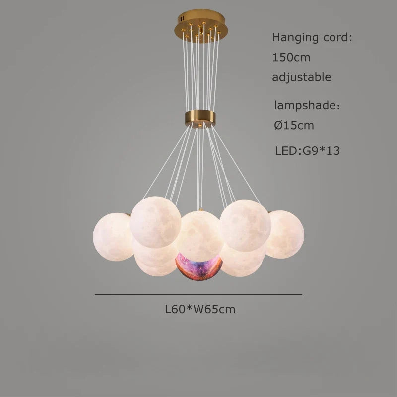 lustre sphérique planète led moderne réglable en hauteur pour décoration