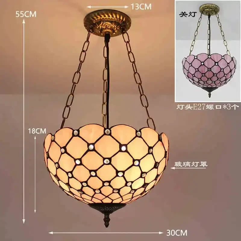 lustre en verre teinté style tiffany pour décoration intérieure suspendue