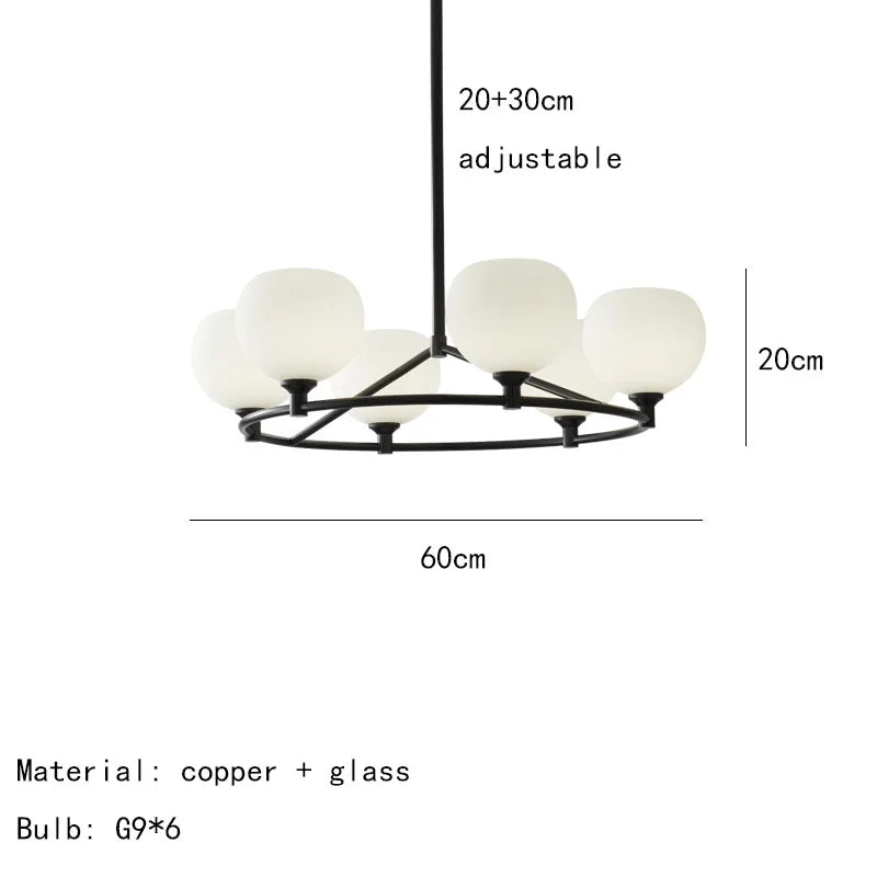 lustre en cuivre noir design moderne avec ampoule en verre blanc