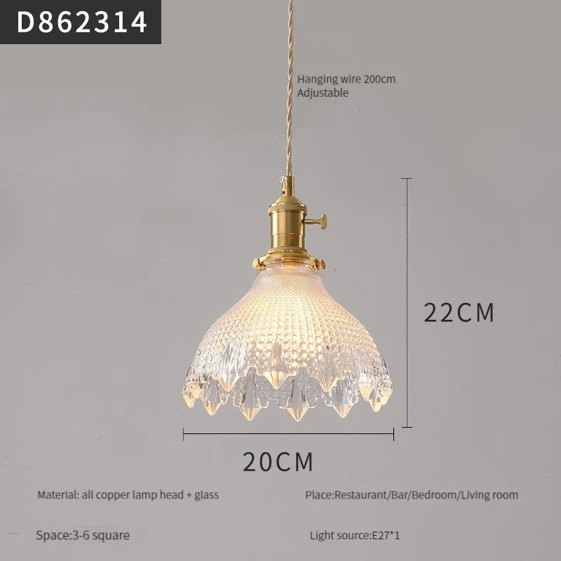 suspension moderne en laiton avec abat-jour rustique en verre de noyer