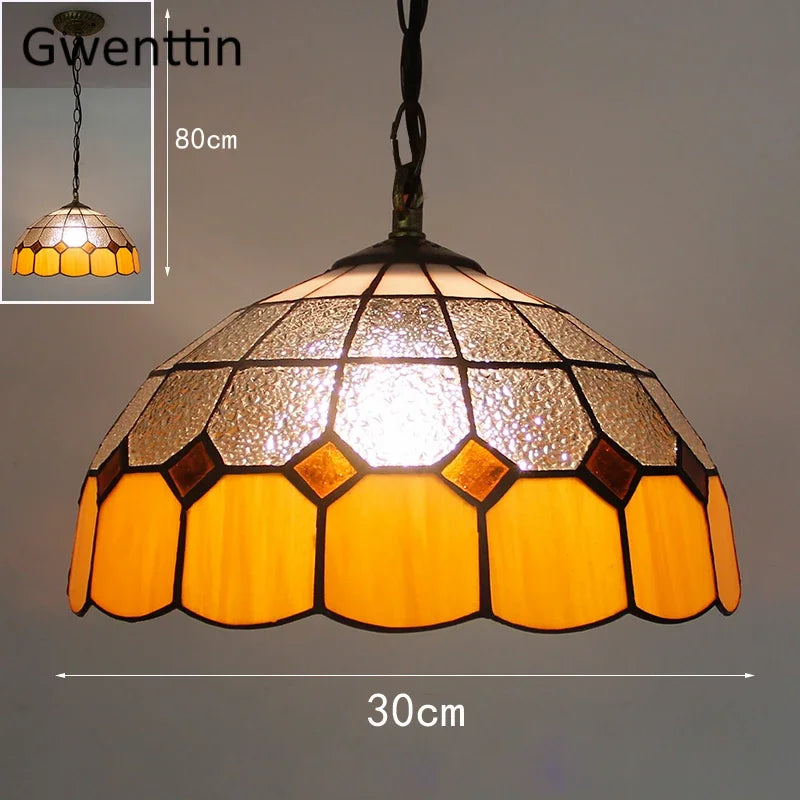 suspension en verre teinté style tiffany pour décoration intérieure