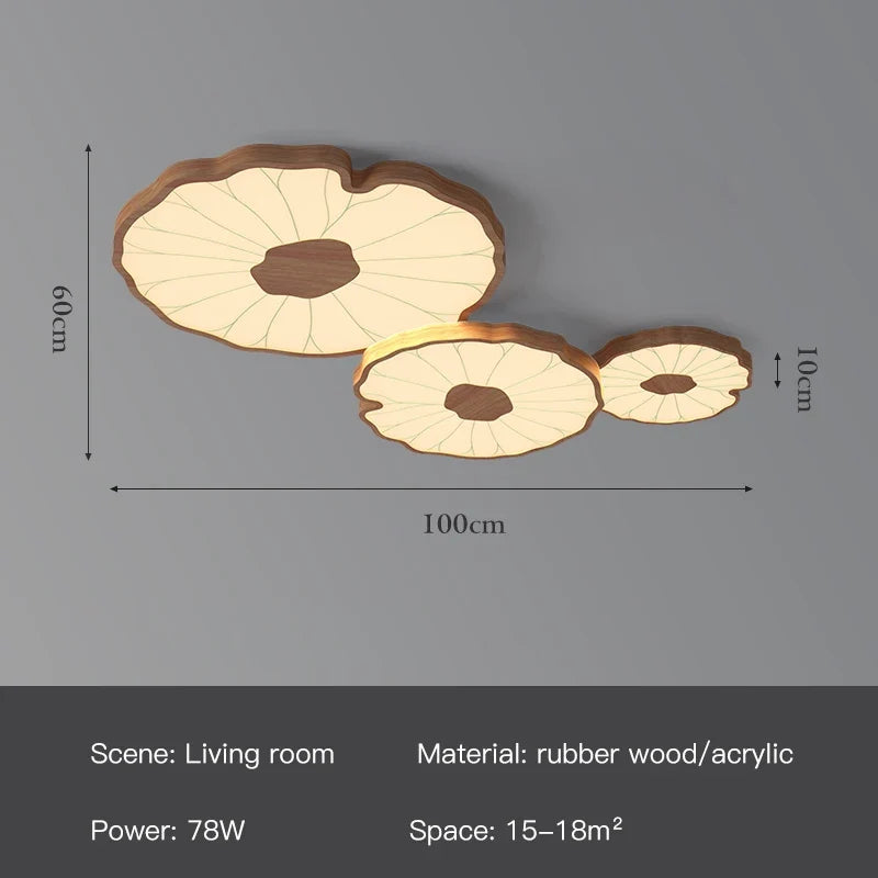 plafonnier moderne design feuille lotus en bois avec lumière led