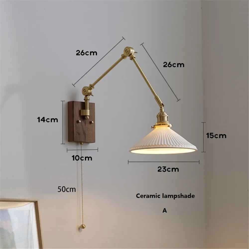 applique murale vintage à bras pivotant en céramique et laiton