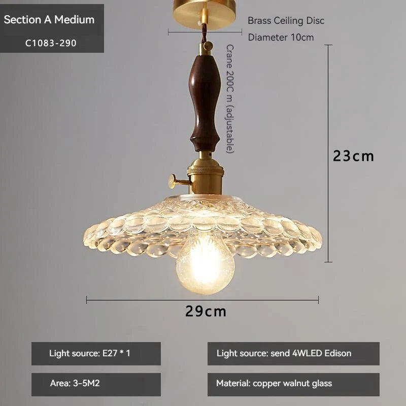 suspension rustique nordique en verre avec interrupteur led