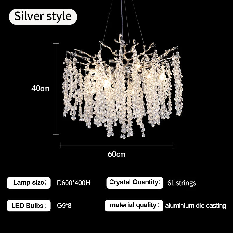 lustre à led en cristaux design moderne pour décoration intérieure