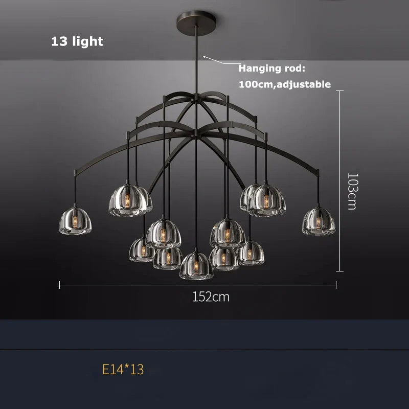 lustre rétro américain en laiton et cristal pour un éclairage élégant