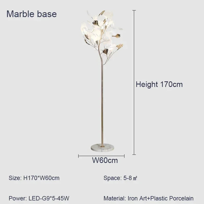 lampadaire moderne nordique led en forme de fleur de ginkgo