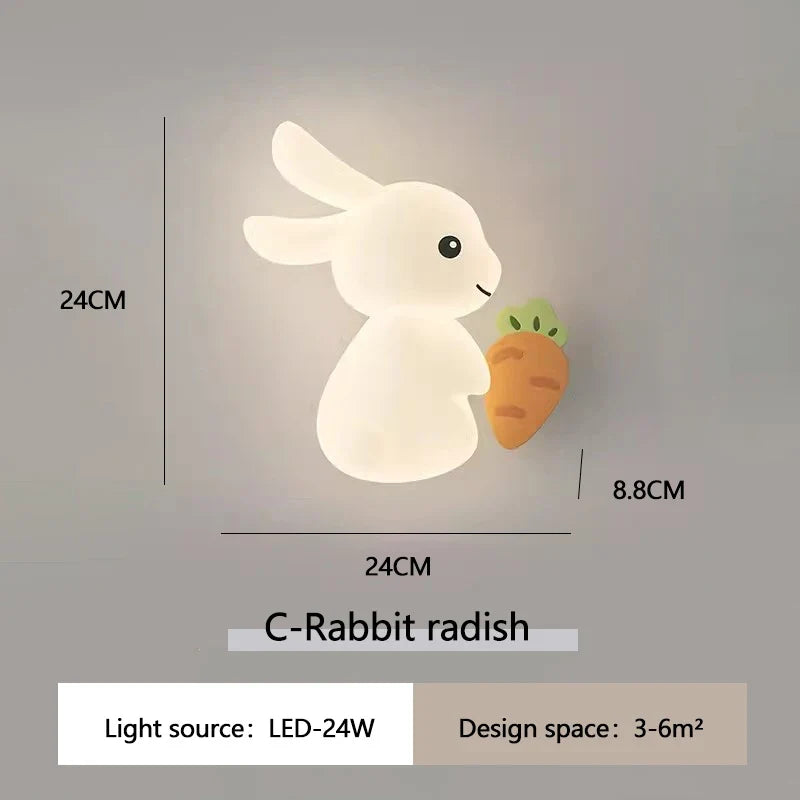 Applique murale de lapin mignon LED lampe de chambre d'enfant moderne Simple chaud chambre de bébé pépinière petite fille garçon chambre chevet appliques murales