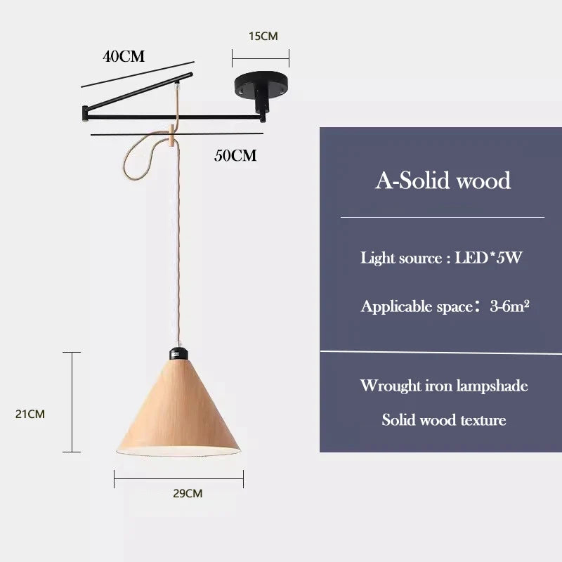 lustre en bois de noyer rétractable à bras pivotant moderne
