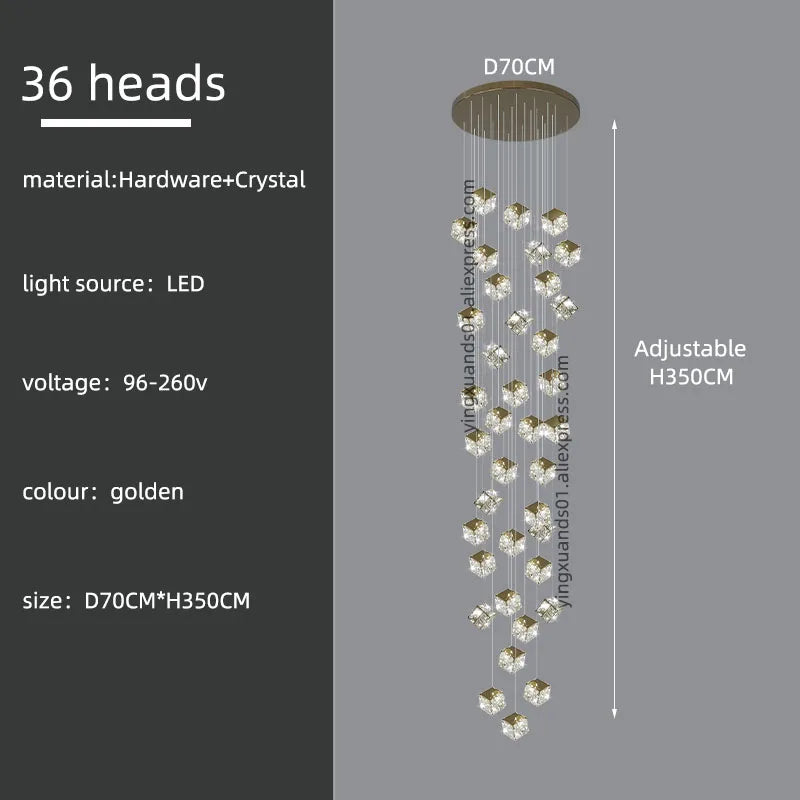 lustre carré moderne en cristal pour éclairage design