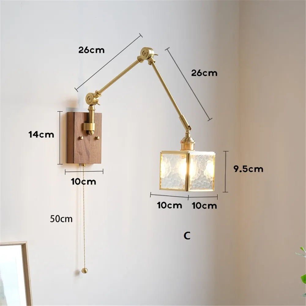 applique murale rétro en cuivre avec bras oscillant et abat-jour réglable