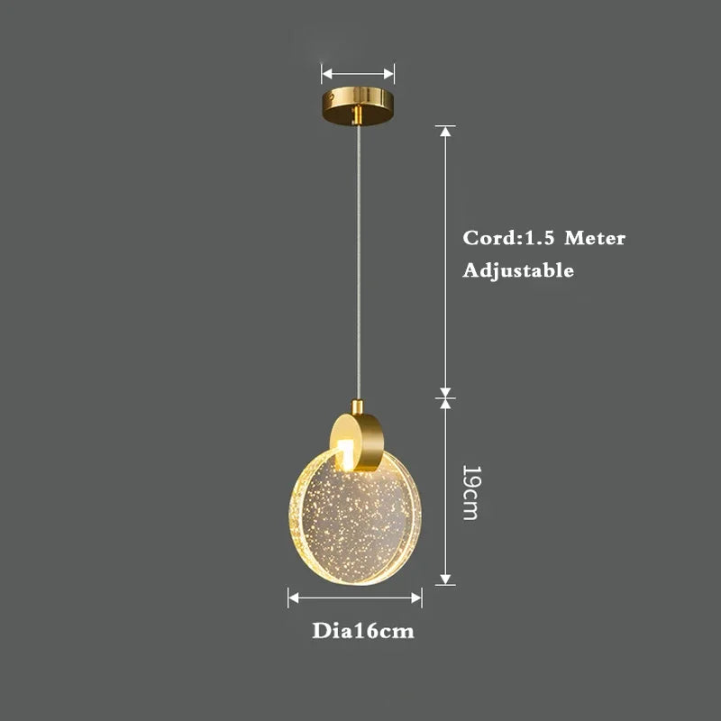 suspension en cristal dorée avec lumière moderne à led