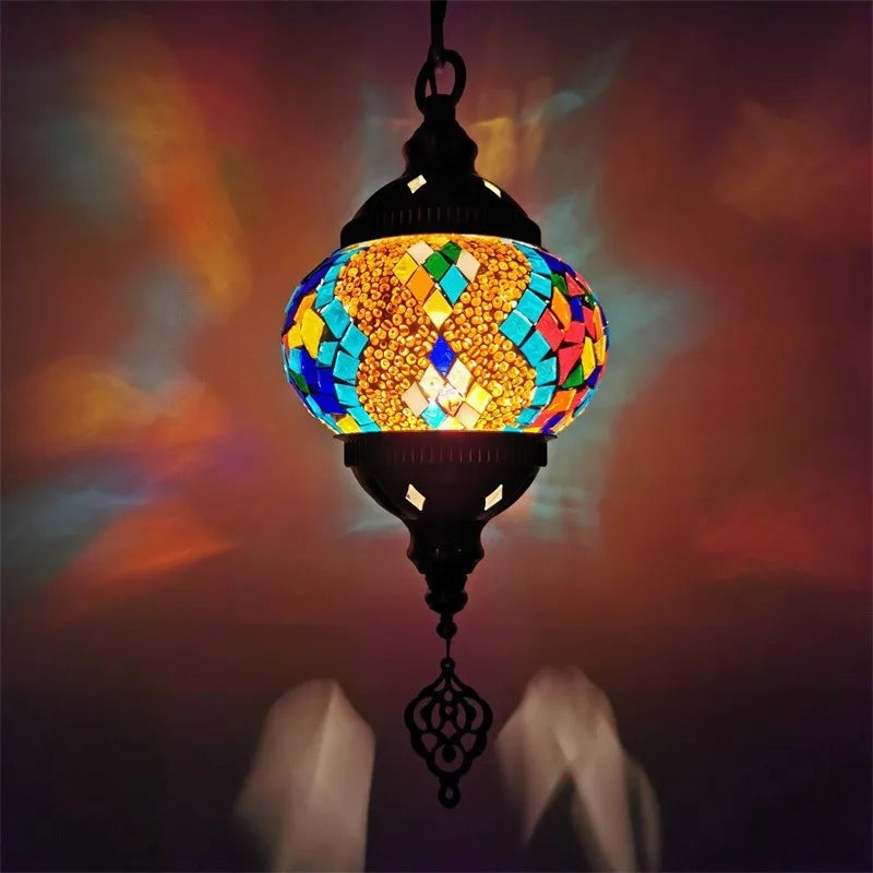 suspension en verre teinté style méditerranéen éclairage bohème romantique