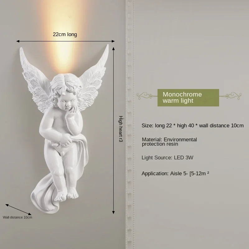 applique murale en résine d'ange sculptée décorative à led