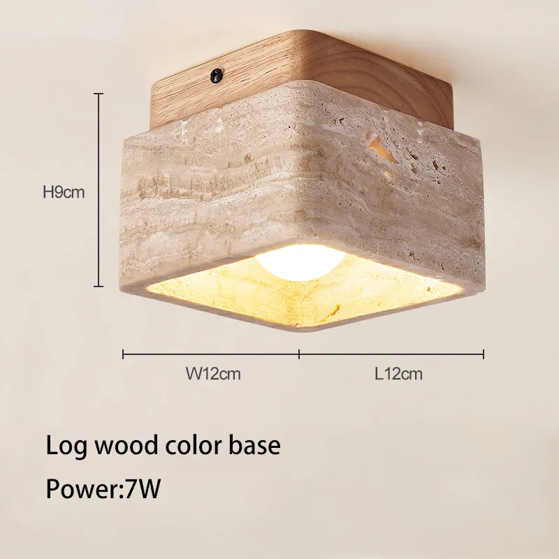 Plafonnier Led nordique moderne Downlight carré pierre bois crème Style Surface monté vers le bas lumière pour porche balcon couloir