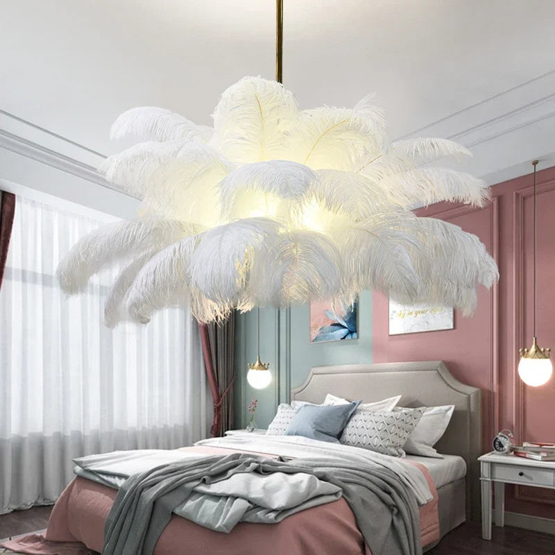luminaire suspendu luxe plume d'autruche led style nordique