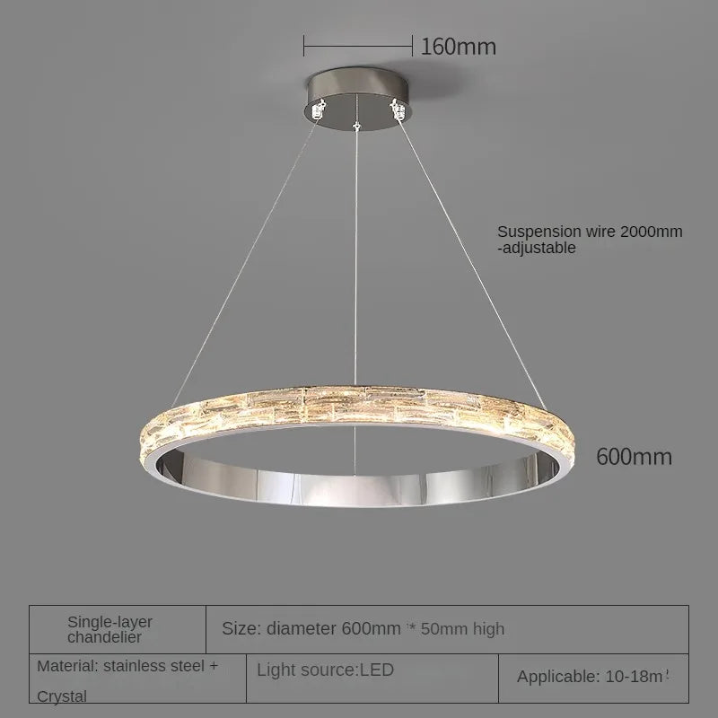 suspension en cristal luxueuse en acier inoxydable moderne