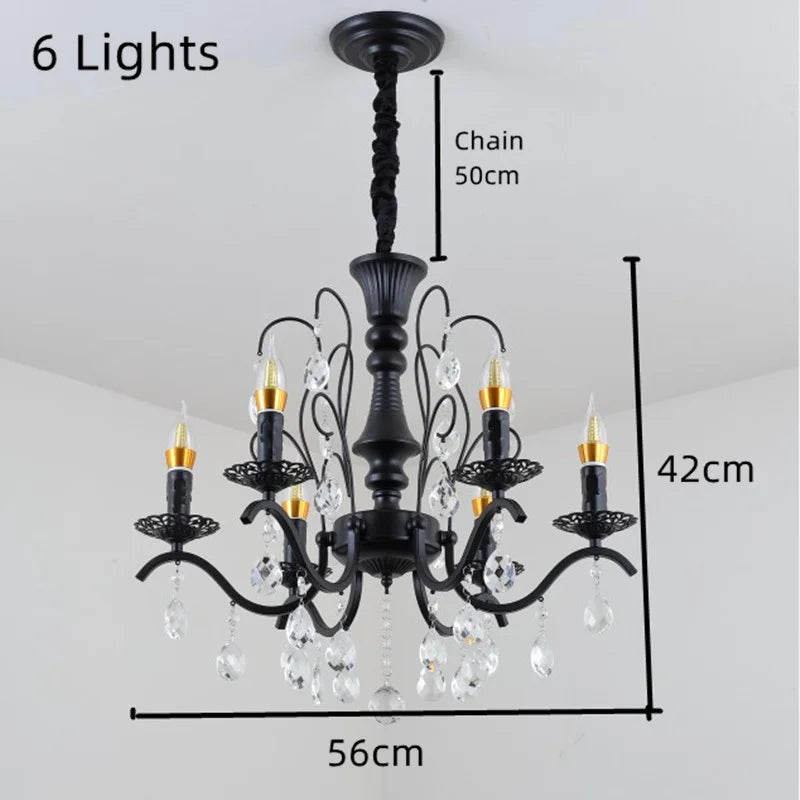 lustre en fer forgé avec suspensions en cristal pour intérieur élégant