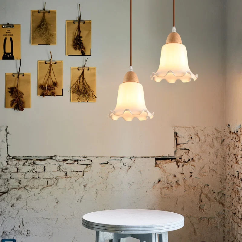 lustre nordique led suspendu moderne en bois et verre