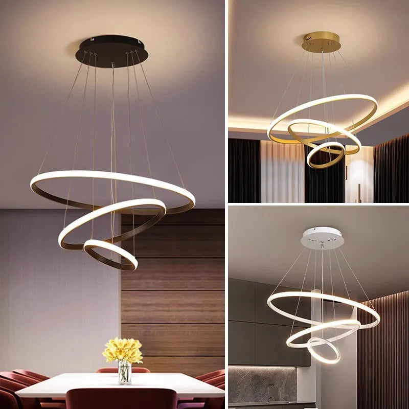 Lustre LED à trois anneaux imbriqués en spirale — Vertige