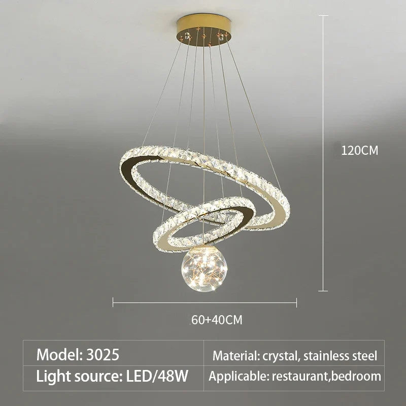 lustre moderne en verre cristal avec lumière LED étoile