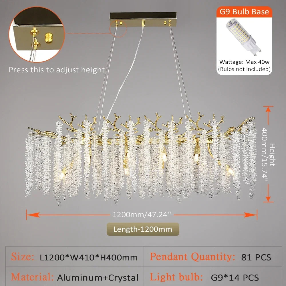 lustre à pampilles en cristal pour éclairage intérieur à LED