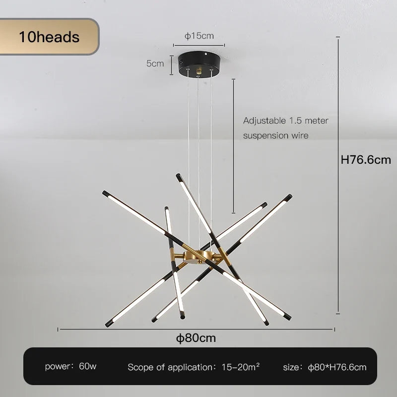 lustre design en forme de bâton avec luminaires led