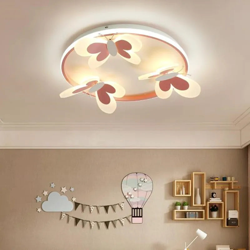 Plafonnier pour enfants papillon décoratif rose plafonnier étude chambre d'enfants Salon d'enfant lampes créatives lampe de chambre de fille d'intérieur