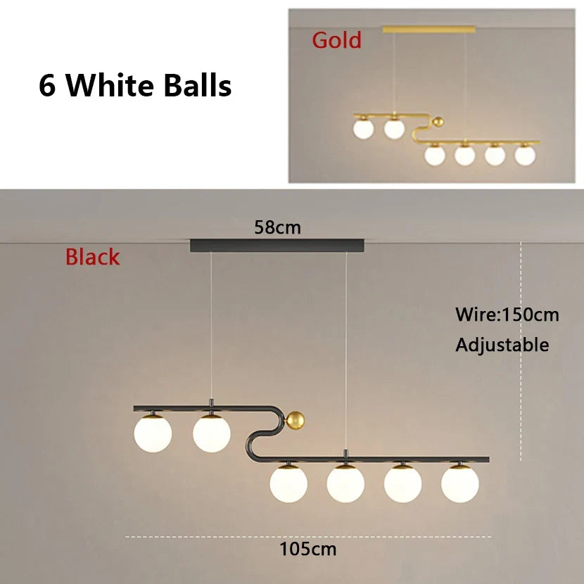lustre moderne sandyha led avec bande longue et boule de verre