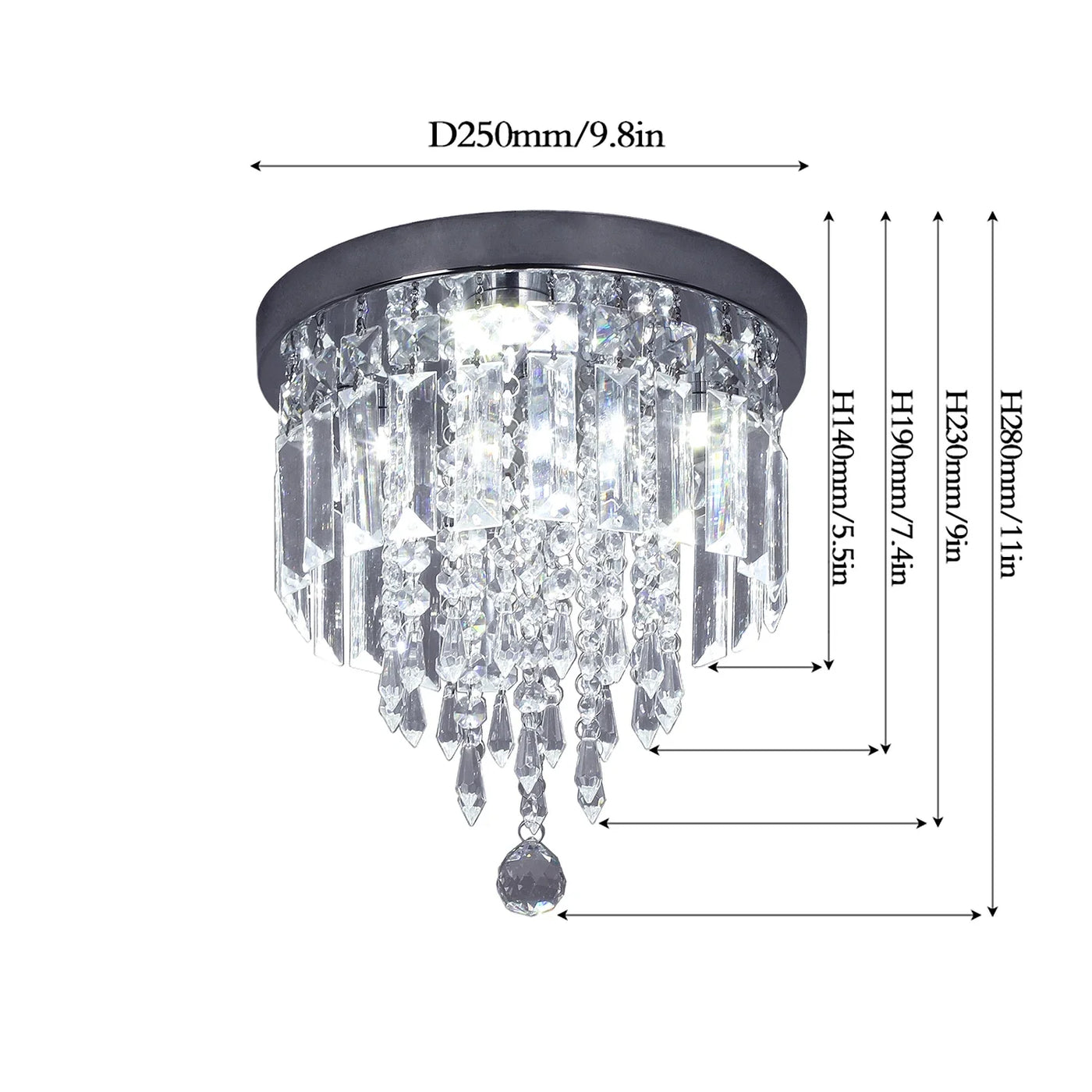 Plafonnier LED en cristal et acier inoxydable