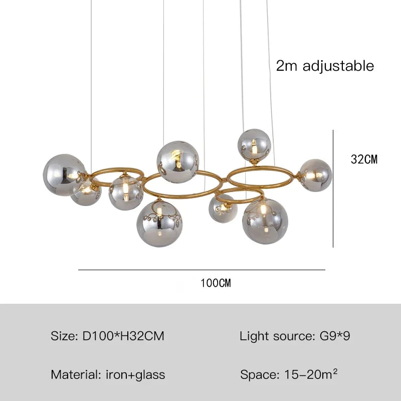 lustre design boule de verre et barre ronde métallique