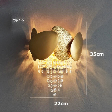 applique murale design en cristal et acier inoxydable doré