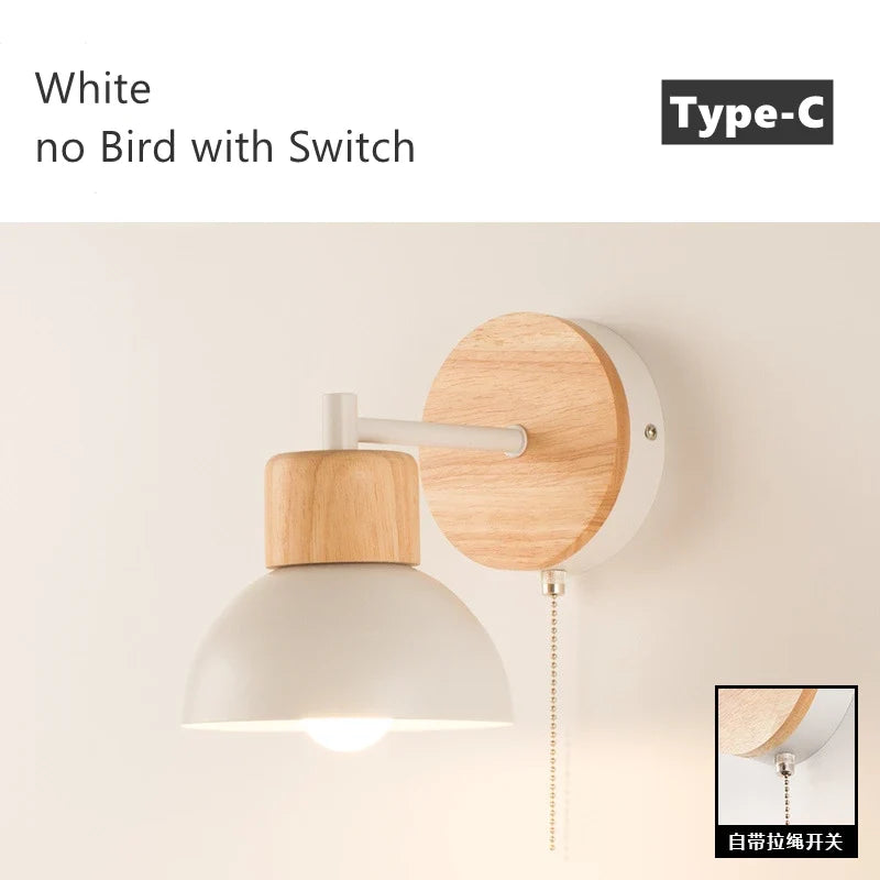 applique murale nordique en bois avec interrupteur décoratif oiseau