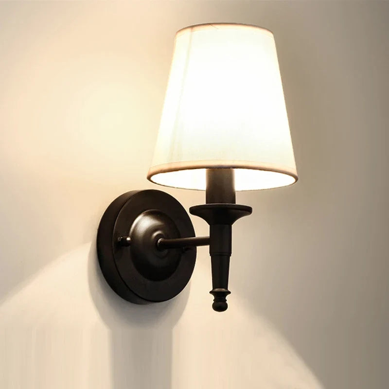 lustre classique américain en fer forgé avec abat-jour tissu