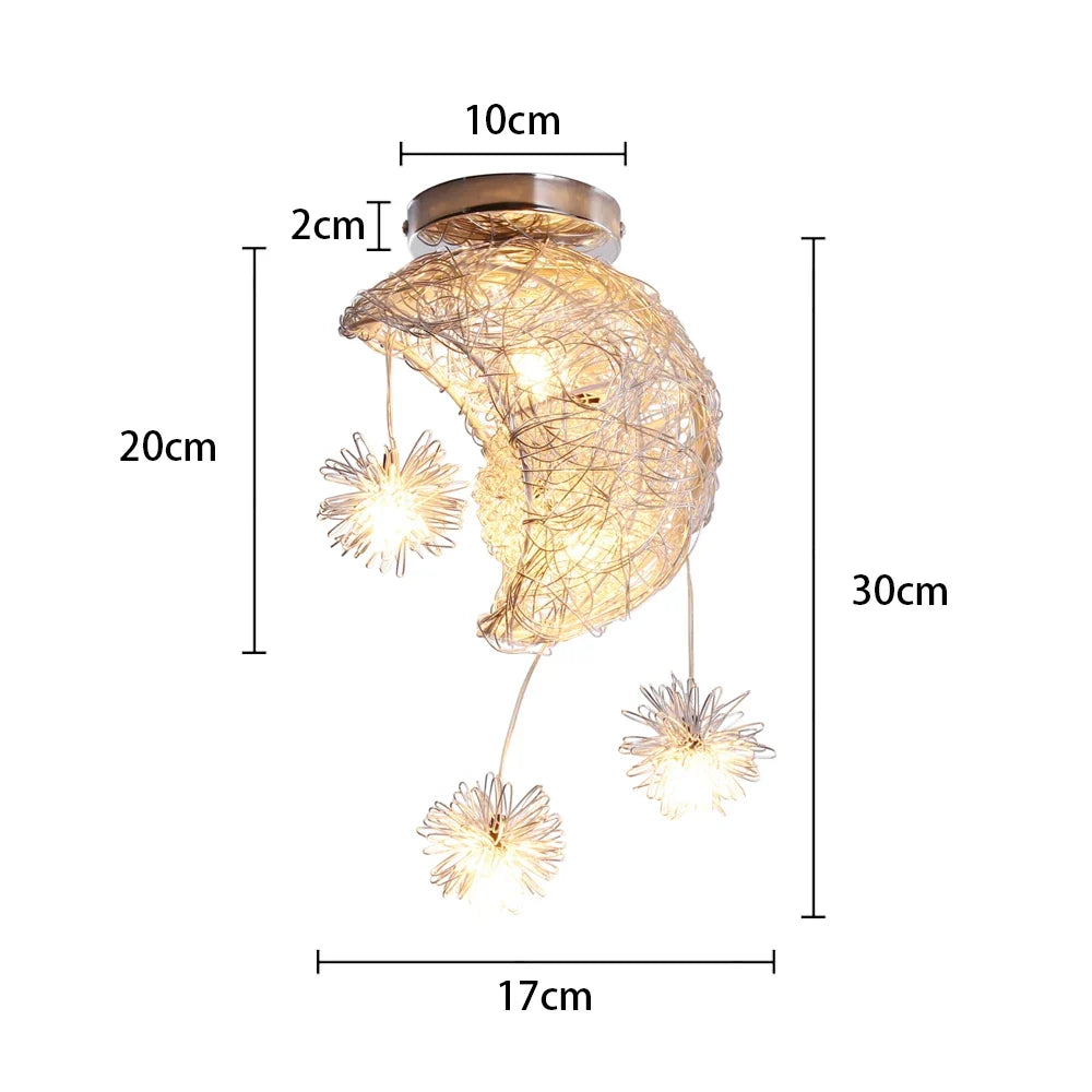 lustre led romantique moderne en forme de lune et étoile