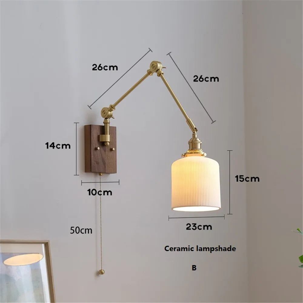 applique murale vintage à bras pivotant en céramique et laiton
