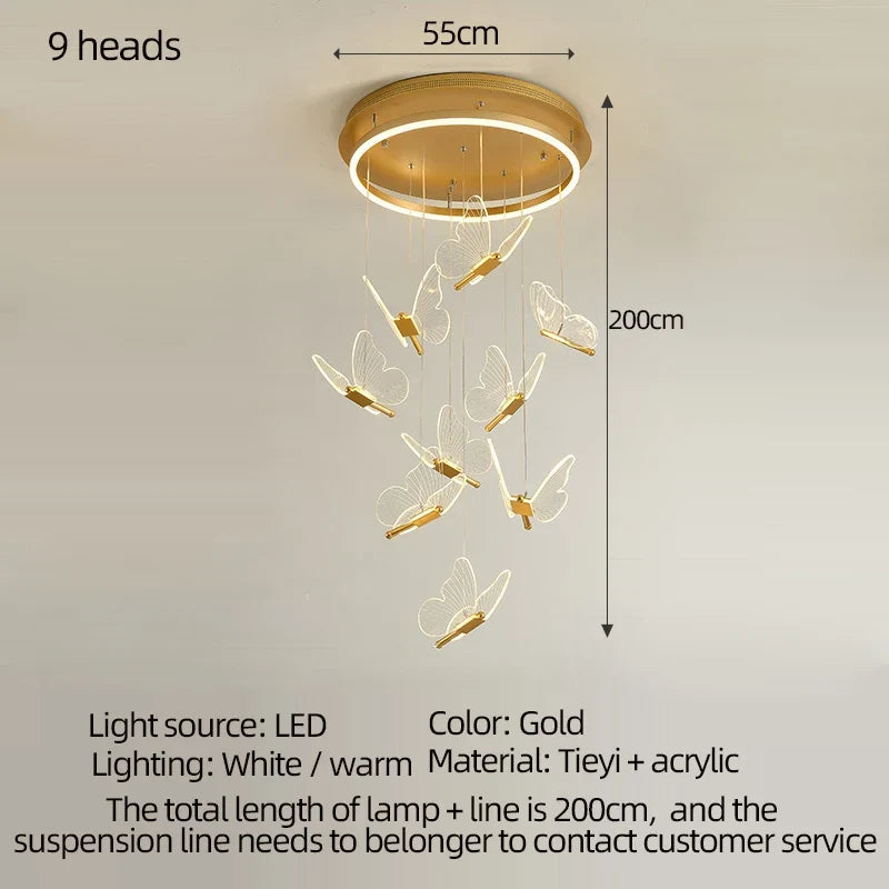 Lustre Papillon LED Acrylique Salle Escalier Suspension