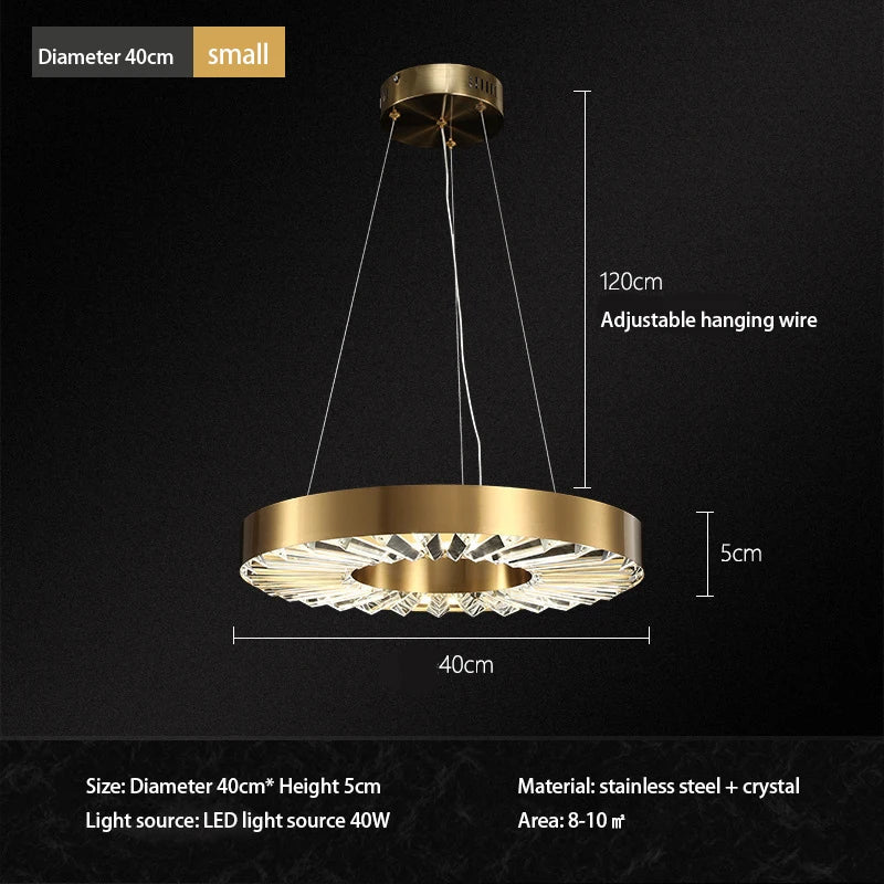 lustre cristal design moderne en acier inoxydable doré suspendu