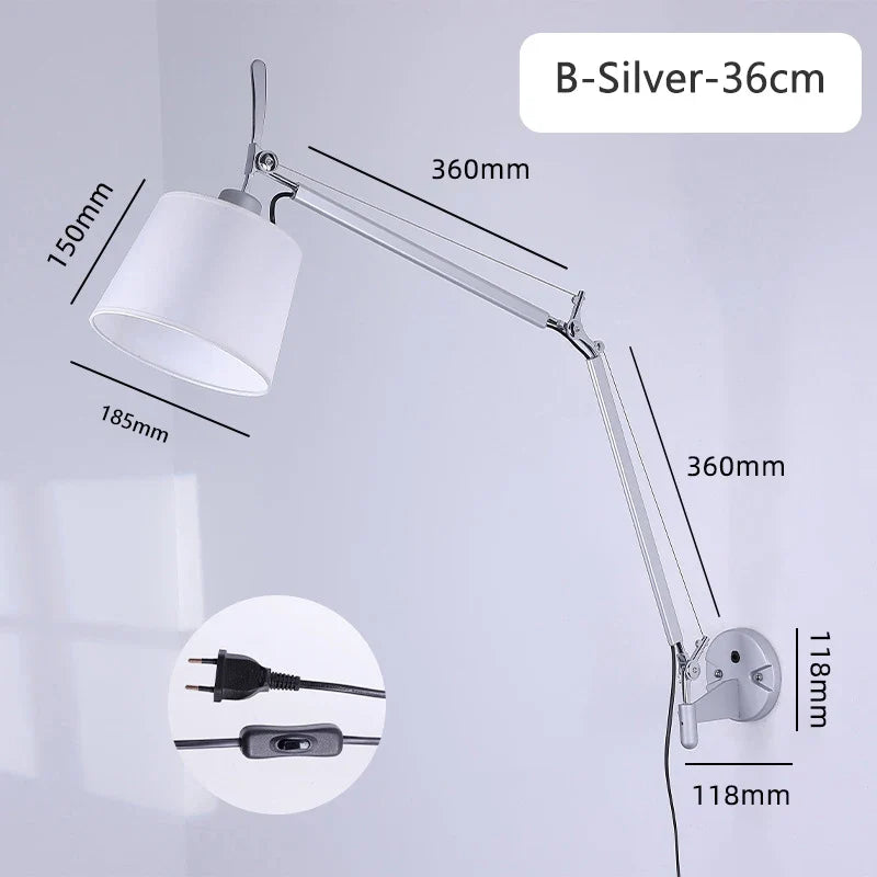 applique murale industrielle nordique pliable avec bras long pivotant
