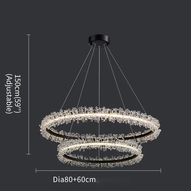 lustre en cristal avec anneau doré pour éclairage intérieur